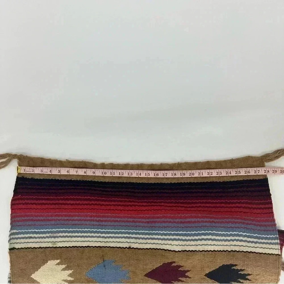 Hand woven 2’x4’ wool rug or wall hanging Southwestern, Zapotec Navajo 28”x58” - Picture 3 of 5